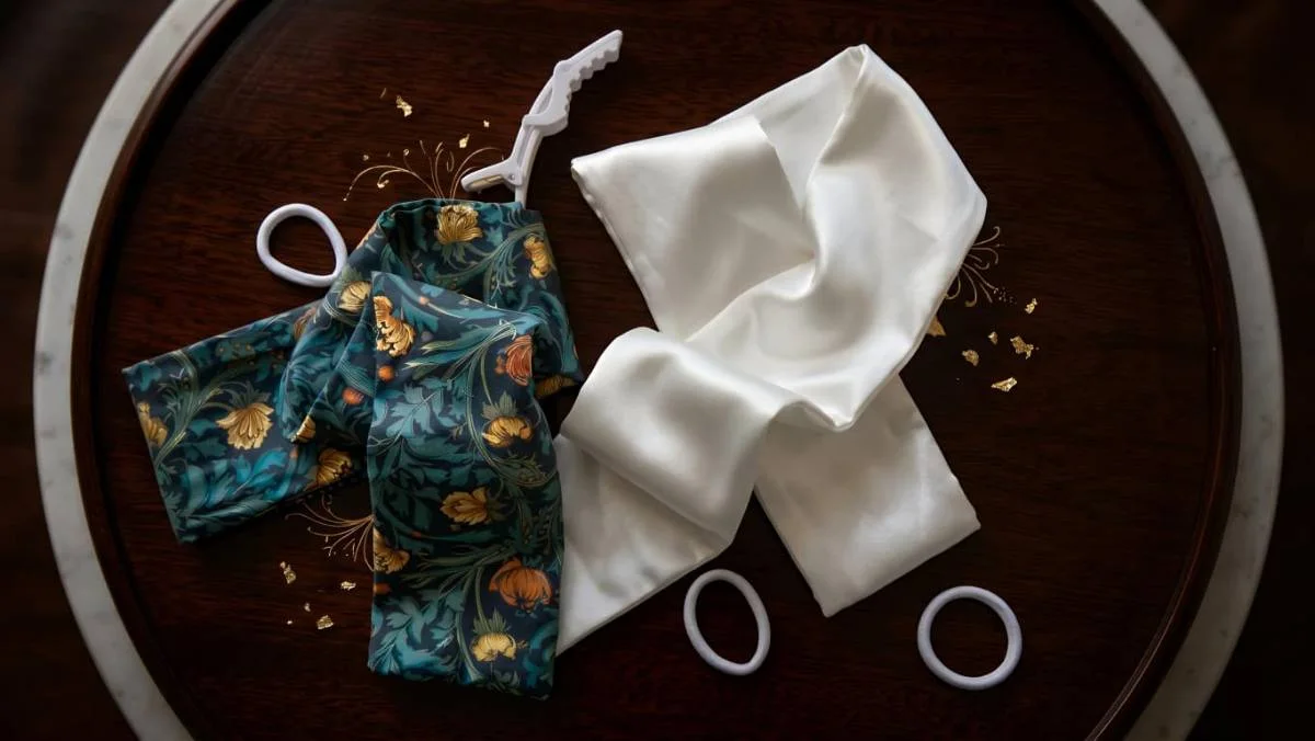 The Silk Wings set: floral satin ribbon with soft ties and sectioning clip